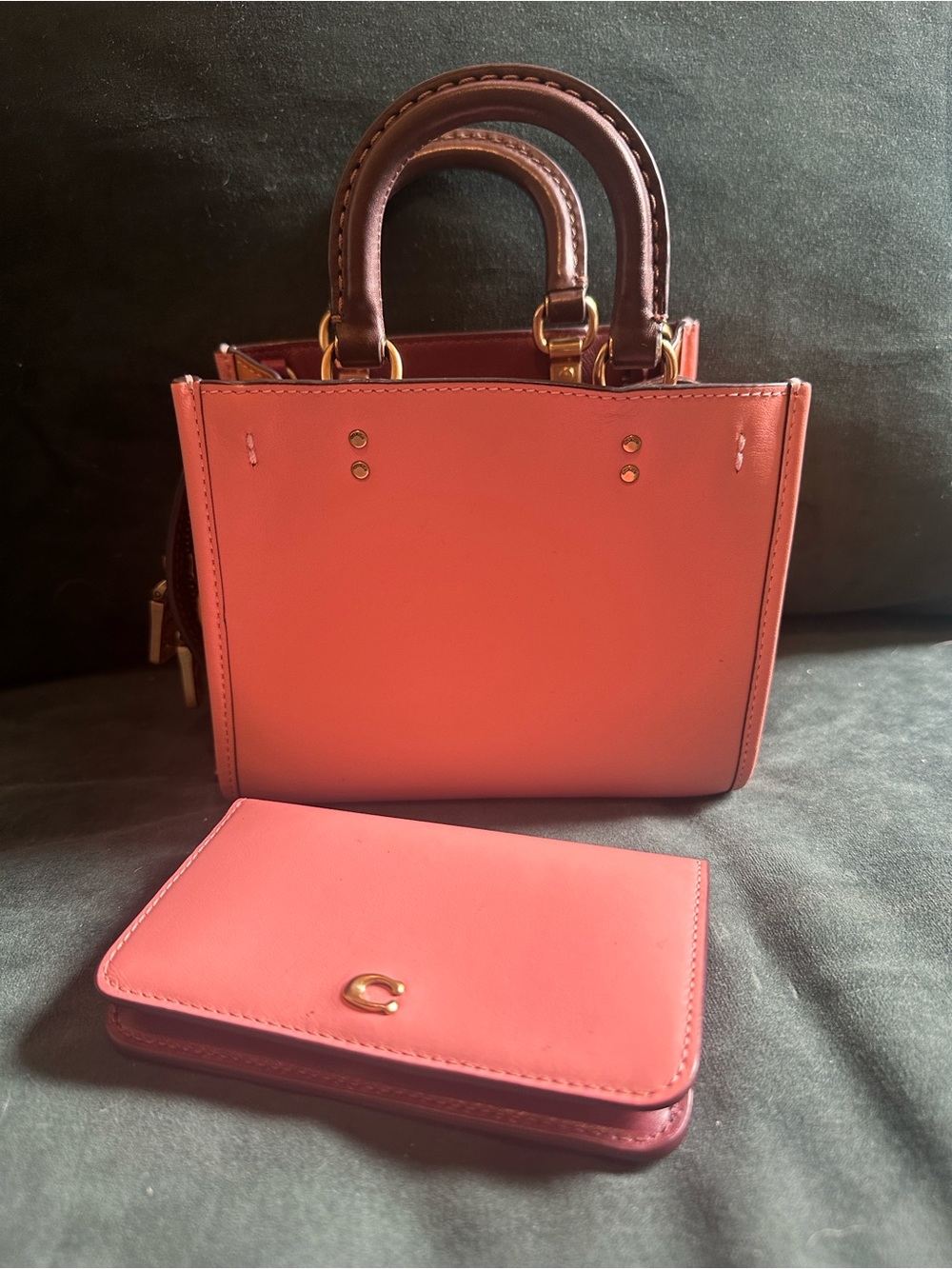 Coral Pink Structured Tote with Matching Wallet - Designer Style